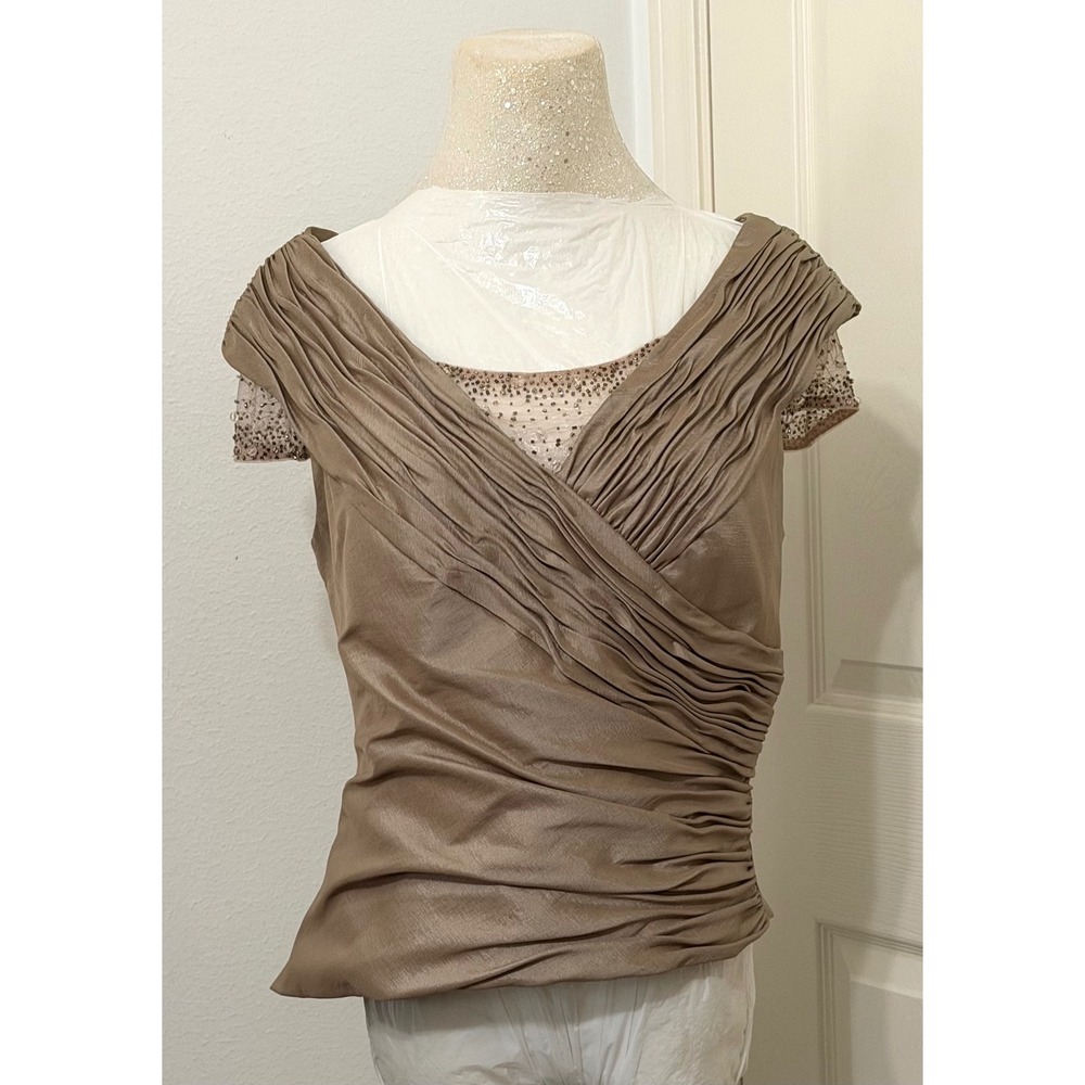 Chetta B Women's sz XS Evening Ruched‎ Sequin Cap Sleeve Formal Blouse Top Glam